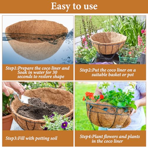 Legigo 6 Pack 16 Inch Hanging Basket Coco Liners Replacement, 100% Natural Round Coconut Coco Fiber Planter Basket Liners for Hanging Basket Flowers/Vegetables - color: 6pcs, size: 16 Inch