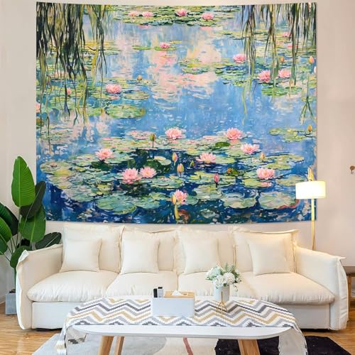 Yeoiat Water Lilies Tapestry Monet Wall Tapestry for Bedroom Nature Plant Tapestries Art Tapestries Wall Hanging for Living Room Bedroom Water Lilies 36×48 Inches - color: Blue Green, size: 48"L x 36"W