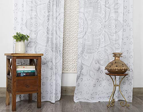 Popular Handicrafts Printed Curtains for Living Room Set of 2 Indian Hippie Bohemian Beautiful Ombre Color Mandala Curtain for Bedroom Panels White Valance 83 x 38 Inches - color: White Silver, size: 38"W x 83"L (Pack of 2)