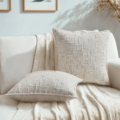 HAUSSY Pack of 2 Pillow Covers 18x18 Inch, Reversible Chenille Decorative Throw Pillows Farmhouse Neutral Cushion Covers Home Decor Soft Pillowcases for Couch Living Room Sofa Bed, Cream(Covers Only) - color: Cream, size: 18" x 18" (Pack of 2)