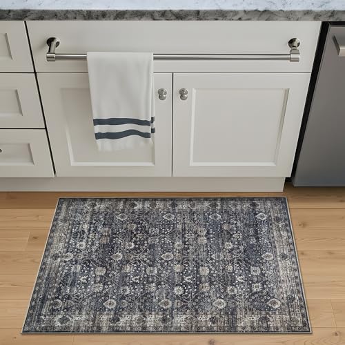 Bloom Rugs Washable Non-Slip 2' x 3' Rug - Black/Brown Traditional Oriental Area Rug for Living Room, Bedroom, Dining Room, and Kitchen - Exact Size: 2' x 3' - color: Black / Brown, size: 2' x 3' (Rectangular)