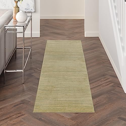 Nourison Home Nourison Essentials Green Gold 2'2" x 7'6" Area Rug - Easy Clean, Non Shedding, Bed Room, Living Room, Dining Room, Kitchen (8' Runner) - color: Green Gold, size: 2'2" x 7'6" (Runner)