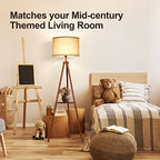 OUTON Wood Tripod Floor Lamp with Shelves, Mid Century LED Modern Dimmable Floor Lamp with Remote Control, Sturdy Tall Standing Lamp with Beige Linen Texture Shade for Living Room, Bedroom, Office - color: Walnut