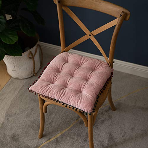 vctops Velvet Soft Square Chair Pad with Ties Cute Gradient Pom Pom Indoor Dining Chairs Cushion (Pink, 16" x 16") - color: Pink, style: 16 Inch x 16 Inch