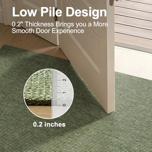 Uphome Boho Bathroom Rugs, 2x3 Washable Small Area Rug for Entryway Indoor, Farmhouse Rubber Backing Braided Cotton Throw Rugs Low Pile, Indoor Green Front Door Mat for Porch Kitchen Bedroom Entrance - color: Green, size: 2' x 3' (Rectangular)