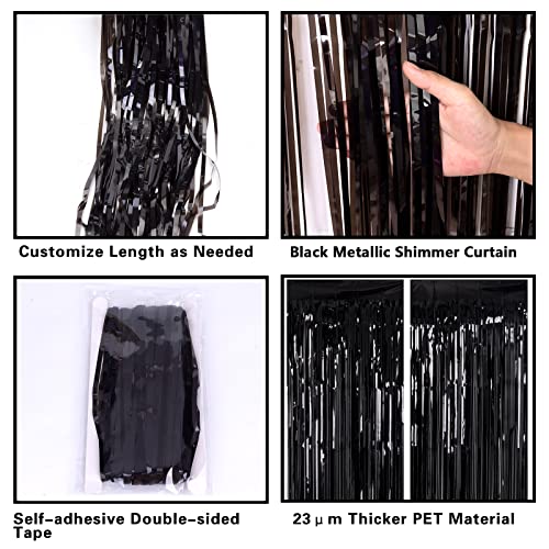 2 Pack 3.2ft x 8.2ft Black Tinsel Foil Fringe Curtains, Metallic Foil Tinsel Photo Booth Backdrop Streamer for New Years Decorations Halloween Bachelorette Birthday Holiday Celebration Party Supplies - color: Black