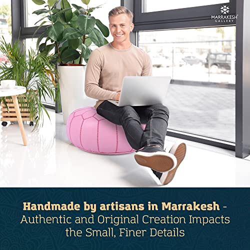 Marrakesh Gallery Genuine Leather Round Pouf Unstuffed - Moroccan Ottoman Footstool, Footrest Cover - Boho Decor - Bohemian Living Room, Bedroom, Kids Room, Gift & Wedding - color: Pink