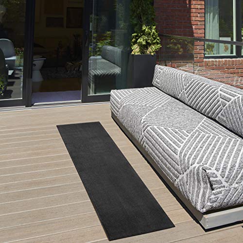 Nourison Home Nourison Essentials Black 2'2" x 7'6" Area Rug - Easy Clean, Non Shedding, Bed Room, Living Room, Dining Room, Kitchen (8' Runner) - color: Black, size: 2'2" x 7'6" (Runner)