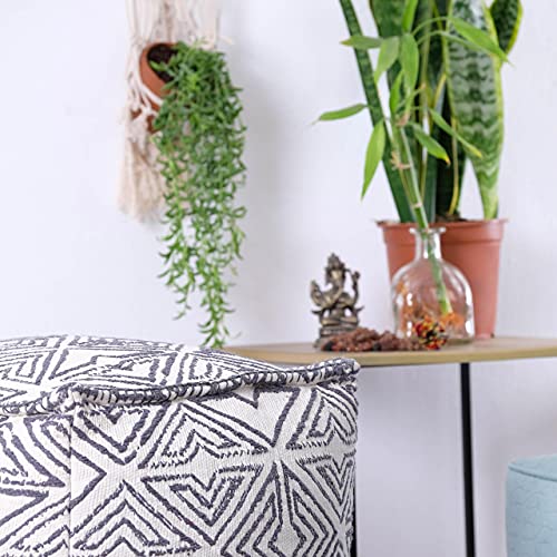 Mandala Life ART Pouf Ottoman - 20x20x20 - Foot Rest Stool White Cube - color: White Black, size: 20"D x 20"W x 20"H