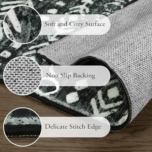 Lahome Moroccan Small Rug 2x3, Black and White Non-Slip Washable Indoor Front Door Mat with Rubber Backing, Low-Profile Modern Farmhouse Boho Area Rug for Entryway Bathroom Kitchen Decor Varena - color: Black/White, size: 2' x 3'