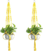 Set of 2 Macrame Plant Hanger Nylon Rope Wall Hanging Planter Basket for Indoor Outdoor Flower Pot Plant Holder Wall Art Vintage-Inspired Home Decor, with Metal Ring 4 Legs 39 inch (Yellow)