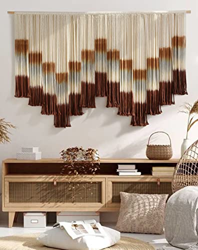 Flber Macrame Wall Hanging Tie-Dye Geometric Decor Large Scale Wall Art Statement Bohemian Yarn Tapestry Home Wall Decor 59''W*35''L - color: Multi