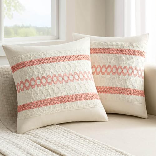 MIULEE Set of 2 Coral Red Boho Valentines Decorative Pillow Covers 18x18 Inch Farmhouse Rustic Couch Throw Pillows Modern Spring Cotton Cushion Covers Cute Macrame Woven Home Decor for Bed Sofa Chair - color: Coral Red, size: 18" x 18" (Pack of 2)