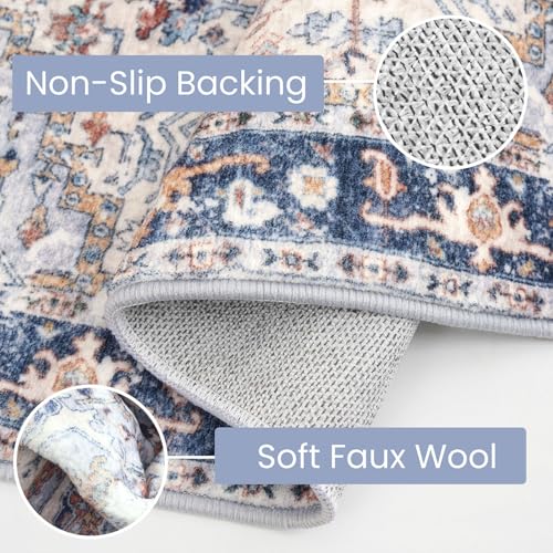 KOZYFLY Small Area Rug 2x3 Ft Rugs for Entryway Washable Boho Entry Rug Non Slip Door Mat Indoor Entrance Faux Wool Vintage Printed Kitchen Rug Throw Rugs for Entrance Kitchen, Blue Gray/Cream - color: Blue Gray/Cream, size: 2' x 3' (Rectangular)