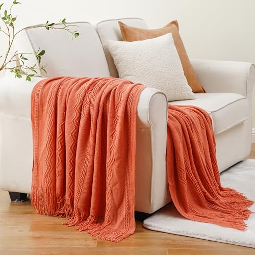 BATTILO HOME Orange Fall Throw Blanket for Couch Sofa, Knitted Decorative Blankets Throws Halloween Throw Blanket Fall Decorations Home Decor (Salmon, 50"x60") - color: Salmon, size: 50 x 60 in.
