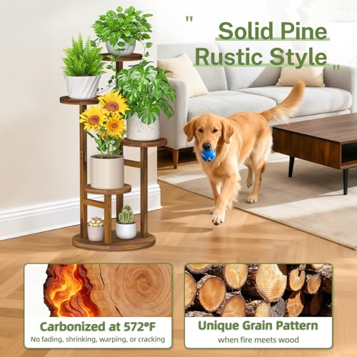 iDavosic.ly 4 Tier Plant Stand Indoor, Tiered Corner Wood Multiple Flower Holder Shelf, Tall Orchid Display Rack for Patio Porch Living Room Balcony Outdoor, Brown - color: Pine Brown, size: 4 Tiers