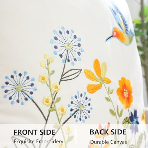 LUOYEHK Embroidered Throw Pillow Covers 18x18 Inch Set of 2 Blue Retro Flowers Birds Decorative Pillow Covers Spring Summer Flora Pillowcase Cushion Cover for Couch Sofa Bed Home Decor - color: Blue Yellow Flowers Bird