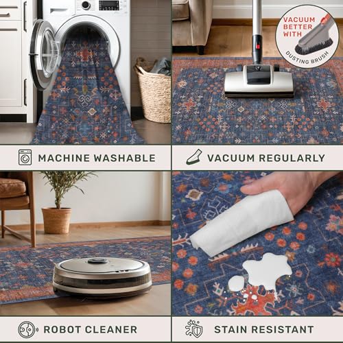 Hazo Haus Washable 2x3 Entry Rug Front Door Indoor, Farmhouse Small Area Rugs for Kitchen, Bathroom, Entrance, Non Slip Rubber Backed, Perfect for Boho Décor (2x3 Navy Blue) - color: Blue / Terracotta, size: 2' x 3' (Rectangular)