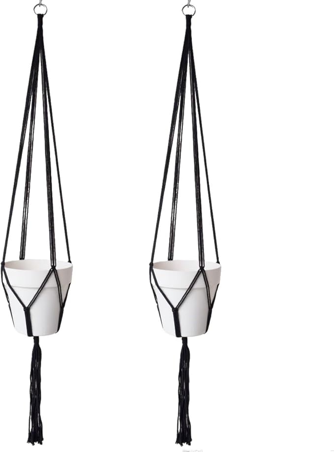 2 Pack Macrame Plant Hanger,Indoor Plant Hanger with Tassel for Boho Home Decor,47 inches Hanging Plant Holder with 2 Hooks(Black)