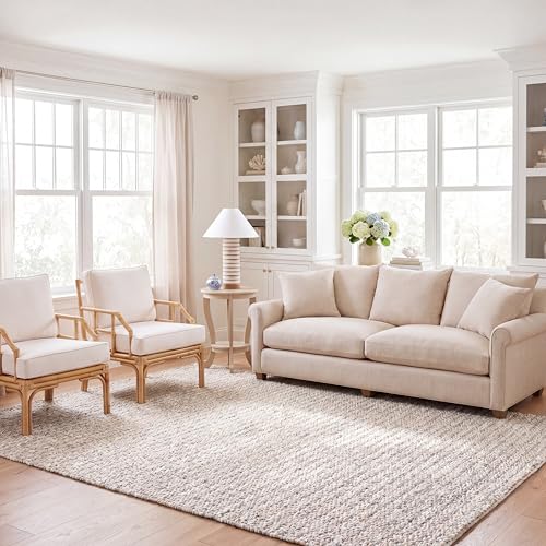 SAFAVIEH 8x10 Area Rug - Natural Fiber Collection - Large - Natural & Light Blue, Handmade Jute & Wool, Ideal for Living Room, Bedroom, Dining Space (NFB225M) - color: Natural/Light Blue, size: 8' x 10' (Rectangular)
