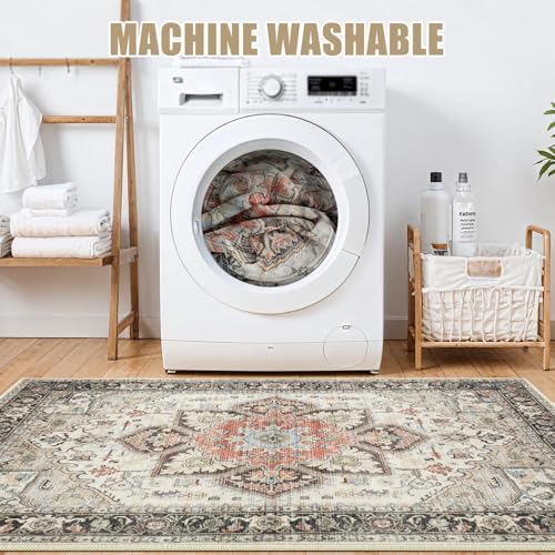 Area Rug 10x14 for Living Room, Medallion Printed Ultra-Thin Soft Large Carpet, Oriental Non Slip Big Washable Fade Stain Resistant Rugs for Bedroom Dining Room Home Office Decor - color: Multi Cream, size: 10' x 14' (Rectangular)
