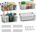 Sonyabecca 4 Pack Hanging Wall Basket for Organizing, Large Wire Basket for Storage Pantry with 5 S Hook+4 Adhesive Hook, Wall Mounted Shelf for Kitchen Bathroom - size: 13"L x 6.3"W x 6.02"H-4Pack