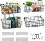 Sonyabecca 4 Pack Hanging Wall Basket for Organizing, Large Wire Basket for Storage Pantry with 5 S Hook+4 Adhesive Hook, Wall Mounted Shelf for Kitchen Bathroom - size: 13"L x 6.3"W x 6.02"H-4Pack