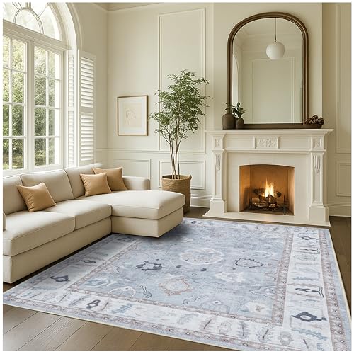 Fame Rugs Gray Modern Oushak Rug 5x7, Washable Vintage Turkish Colorful Oriental Antique Inspired Area Rugs, Luxury Living Room Bedroom (Gbeige, 5' x 7') - color: Gbeige, size: 5' x 7' (Rectangular)