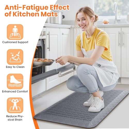 4/5 Inch Extra Thick Kitchen Mats for Floor,Non Slip Anti Fatigue Kitchen Rugs,Waterproof Stain Resistant Sink Mat,Cushioned Standing and Comfort Mats for Office (17"x28" Grey) - color: Grey, size: 28"L x 17"W x 0.8"Th