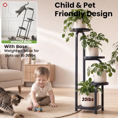 TOSKING 33.4" Tall 4-Tier Square Plant Stand, Anti-Tip Design with Bottom Grid for Heavy Pots, Child & Pet Friendly, Heavy Duty Corner Shelf for Indoor/Outdoor Use, Space Saving Metal Flower Pot Stand for Balcony Garden Living Room Patio, Black - color: B