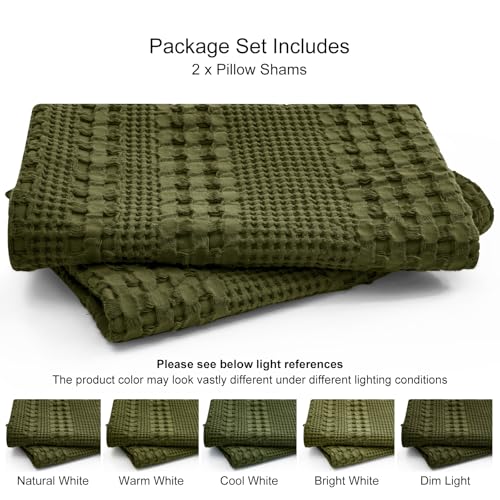 PHF 100% Cotton Waffle Pillow Shams Standard Size, 2 Pack 20" x 26" Soft Skin-Friendly Pillowcases, No Filling, Aesthetic Woven and Breathable Waffle Weave Pillow Case Covers for Bed, Capulet Olive - color: Capulet Olive, size: 26" x 20" (Pack of 2)