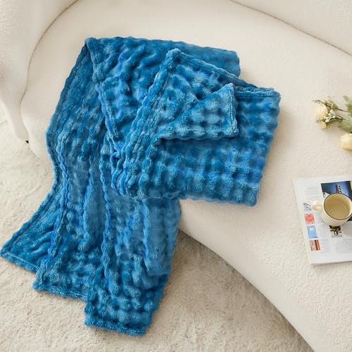 3D Bubble Plush Blanket Textured Fleece Throw Soft Warm Cozy Blanket Couch Bed Throw Blue 50x60 Inches - color: Nautical Blue, size: Throw(50"x60"）