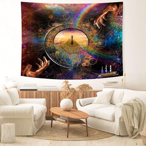 Delur Clock Time Travel Tapestry Galaxy Universe Starry Sky Wall Hanging Tapestry Milky Way Outer Space Abstract Psychedelic Nebula Headboard for Bedroom Living Room Home Decor (70.8" x 92.5") - color: Clock Time Travel, size: 70.8"L x 92.5"W