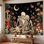 Lifeel Skeleton Lovers Tapestry, The Kissing Lovers Boho Aesthetic Skull Gothic Tapestry for Bedroom Living Room, 60x80 inches - color: Black1, size: 80"L x 60"W