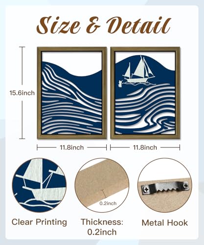 Putuo Decor Abstract Wall Art, Set of 2 Blue Ocean Wave Modern Wall Art for Living Room, Minimalist Nautical Wall Decor for Home or Office 16x8 In - color: Blue Mountain