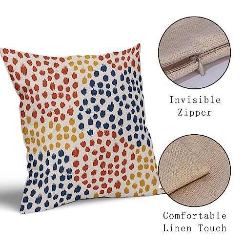 Blue Orange Yellow Pillow Covers 16x16 Set of 2 Fall Colored Art Dot Decorative Throw Pillows Trendy Print Outdoor Pillowcase Holiday Seasonal Cushion Cover Linen Pillow Case Decor for Sofa Couch Bed - color: Blue Orange Yellow Dots, size: 16" x 16" (Pack