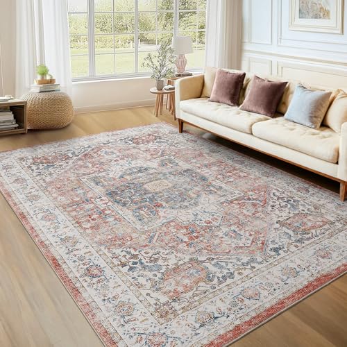 Area Rug for Living Room - Mechine Washable Non-Slip Vintage Rugs for Bedroom - Low Pile Thin Large Floor Carpet for Dinning Room Home Office (Vintage Blush, 9'x12') - color: Vintage Blush, size: 9' x 12' (Rectangular)