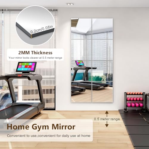 Full Length Mirror Tiles, 12x12 Inch Unbreakable Acrylic Squares for Bedroom, Home Gym, Walls - Shatterproof Mirror Stickers (1pcs) - size: 12"L x 12"W