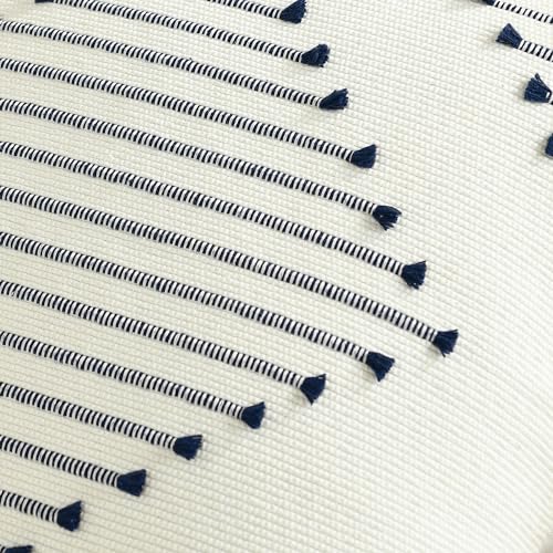 Boho Throw Pillow Covers 18x18 Set of 2, Outdoor Pillow Covers for Couch Farmhouse Decorative Accent Pillowcases Living Room Home Decor, Navy Blue and Cream White - color: Navy Blue, size: 18" x 18" (Pack of 2)