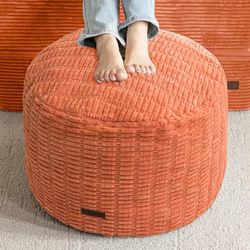 HIGOGOGO Pouf Ottoman Stuffed Round Modern Foam Filled Foot Rest Poufs for Living Room Chair Decorative 20 X 15 Inches Boho Relax Stool for Wedding Christmas Party, Coral Orange - color: Coral Orange, size: 20"D x 20"W x 15"H