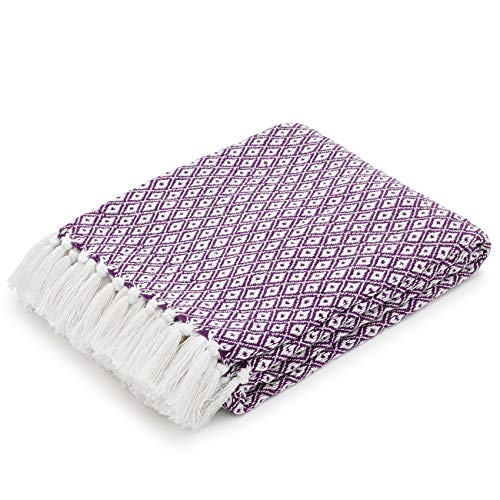 Americanflat 50x60 Throw Blanket - Soft and Breathable Cotton Throw Blanket for Couch, Bed, Chair - Decorative Blankets Perfect for Home, Office, or Outdoor Use - Purple and White Mini Diamond - color: Omala Eggplant and White Mini Diamond