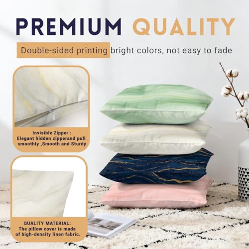 Blue and Gold Throw Pillow Covers 18x18 Set of 4, Modern Abstract Marble Texture Blue Gold Pillowcase Decoration Cushion Cover for Bed Sofa Living Room - color: Blue and Gold