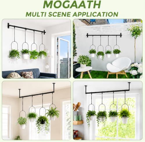 Hanging Planters for Indoor Plants with 4 Pots, Adjustable Window Plant Rod, Space-Saving Herb Garden Holder for Wall or Ceiling Mount (40in-4 Hanging basins)