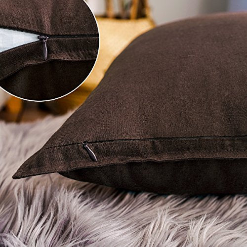 Jeanerlor Solid Cotton Linen Decoration Toss Throw Pillow Sham Cushion Case Special Pillow Cover Delicate Decorative Pillowcase for Bed/Chair/Couch, 18"x18"(45 x 45cm), Brown - color: Brown, size: 18" x 18" (Pack of 1)