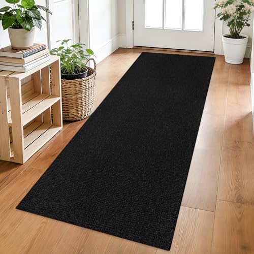 Woven Runner Rug 2x5 Ft Washable Runners Runner Rug for Hallways Cotton Non Slip Rubber Backed Kitchen Runner Braided Indoor Floor Carpet for Entryway Hallway Kitchen Bedroom, Black - color: Black/Dark Grey, size: 2x5