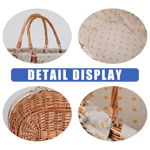 Large Wicker Picnic Basket with Handles,Handle Sturdy Woven Body with Removable and Washable Lining,Outdoor Camping,Gift Packing,Garden Picking, Storage.Yellow Flower - color: Yellow Flower