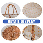 Large Wicker Picnic Basket with Handles,Handle Sturdy Woven Body with Removable and Washable Lining,Outdoor Camping,Gift Packing,Garden Picking, Storage.Yellow Flower - color: Yellow Flower