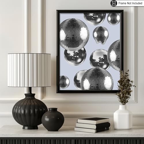 Poster Master Silver Balls Print - Retro Disco Poster - Trendy & Preppy Art - Modern Housewarming Gift - Chic Boho Art - Aesthetic Dorm or Nightclub Wall Decor - 11x14 UNFRAMED Wall Art - color: Style-03, size: 11"L x 14"W