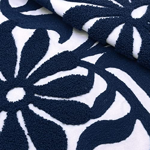 Alysheer Farmhouse Floral Leaves Embroidered Decorative Throw Pillow Cover 18x18 inches, Boho Tufted Flowers Embroidery Pattern Chic Cotton Cushion Case for Couch Bed Sofa Living Room(Navy Blue) - color: Navy Floral, size: 18" x 18" (Pack of 1)