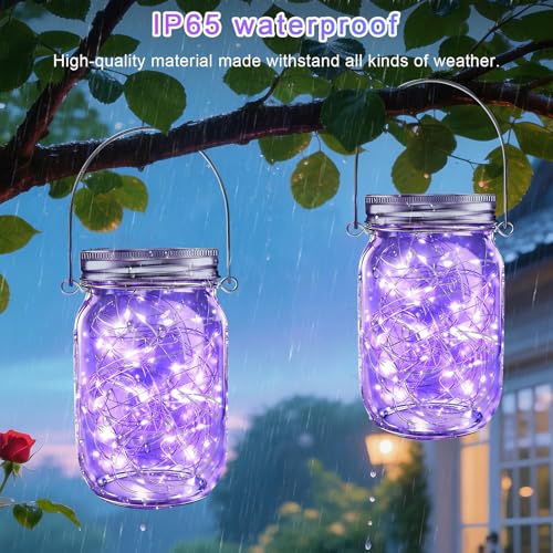 Mason Jar Solar Lights 30 LED Outdoor Solar Firefly Lights,Solar Fairy Lids Lights（No Jars）,Waterproof Lantern Mason String Solar Lights with Hangers for Regular Mouth Jars (12pack-Purple) - color: 12pack-Purple